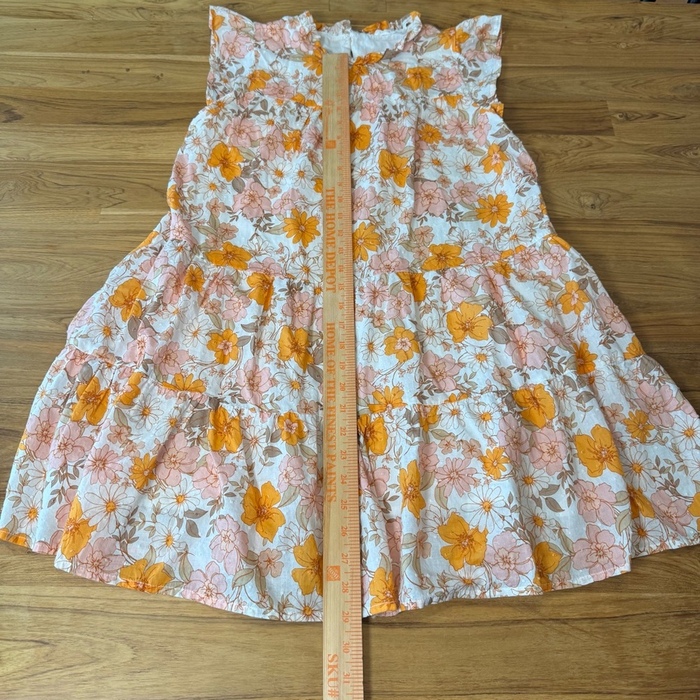 Lush Floral Dress Women’s Small Summer Dress 100% Cotton Orange Pink White - Picture 6 of 10